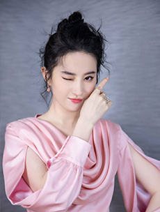 刘亦菲粉色绸缎长裙优雅写真图片