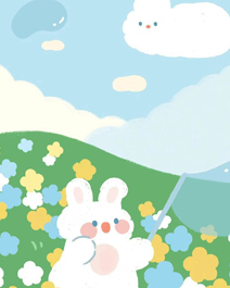 吹泡泡的小兔子插画手机壁纸